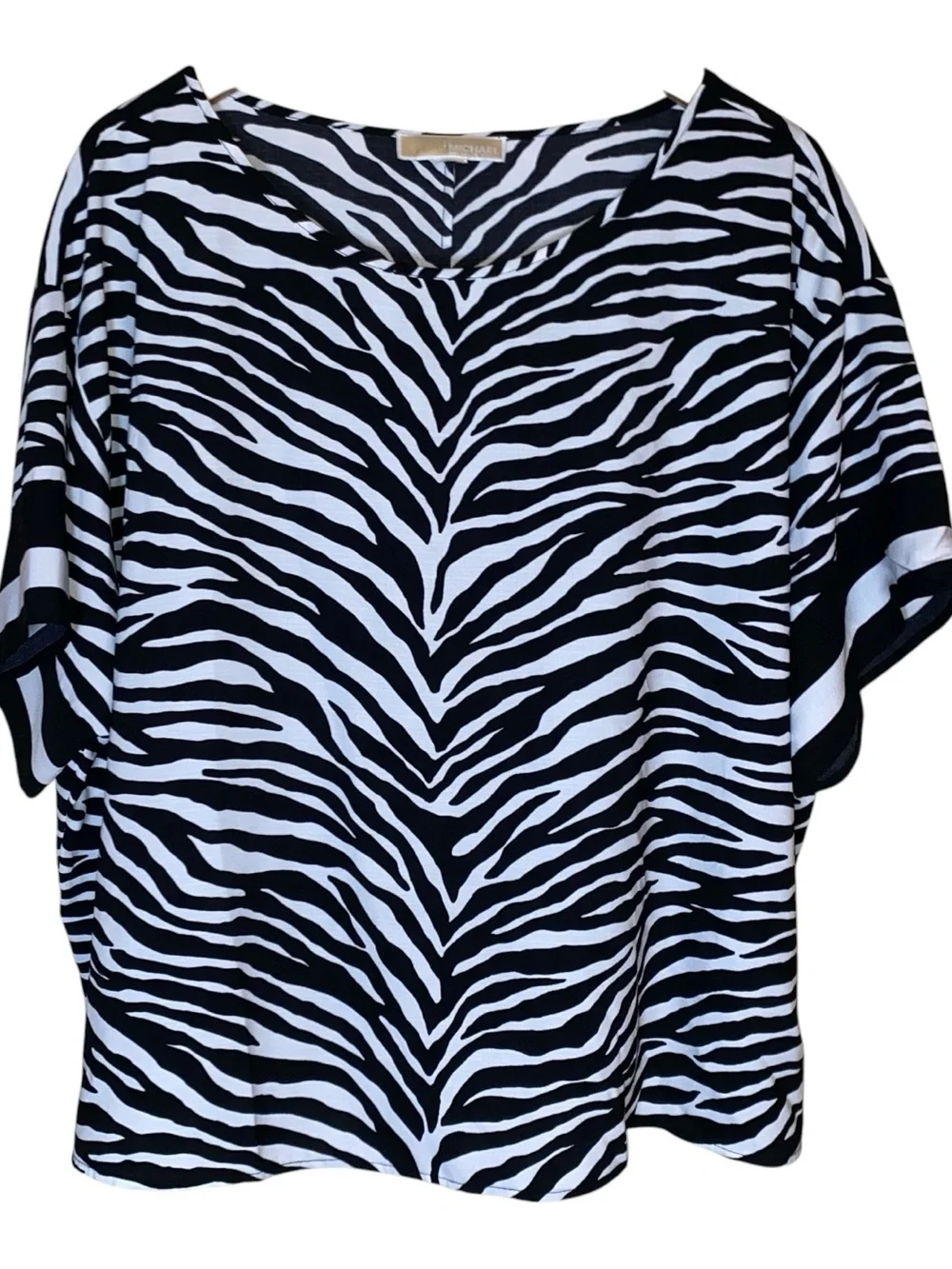 Michael Michael Kors Black & White Stripes Zebra Print Top Short Sleeve Size 18W